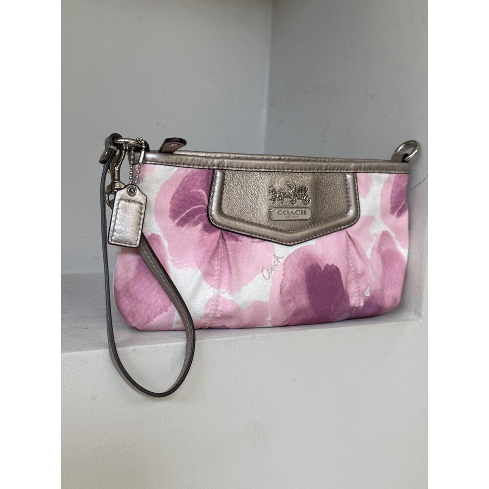 COACH Pink Watercolor Pleated WRISTLET Wallet Clutch